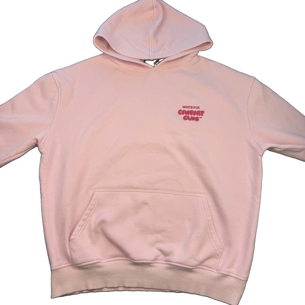 White Fox Comfort Club Oversized Hoodie Light Pink with Pink Logo Pockets M/L